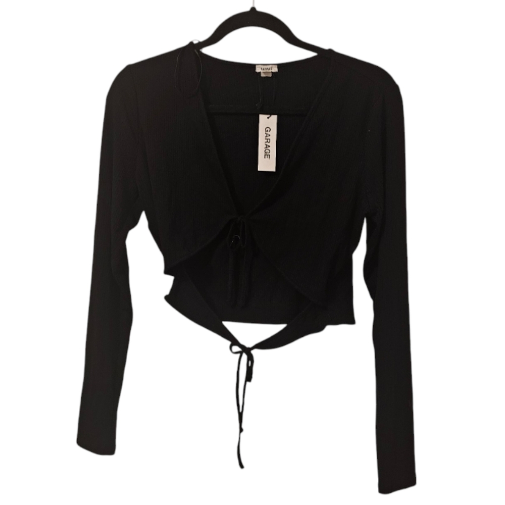Black Garage Women's Hazel Ribbed Long Sleeve Double Tie Top